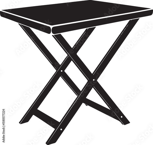 Black folding table silhouette vector icon portable table collapsible table