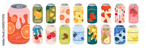 Colorful Cold Drink Illustrations In Bottles Cans And Cartons