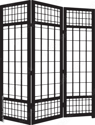 Black folding screen with geometric panel design room divider vector
