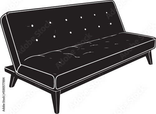 Black futon sofa with tufted cushions and tapered legs couch white