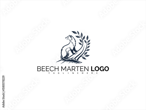 Elegant Beech Marten Logo Design on a Rock. A Striking Logo Concept for Wilderness-Themed Brands, Wildlife Advocacy Groups, and Minimalist Visual Identities.

