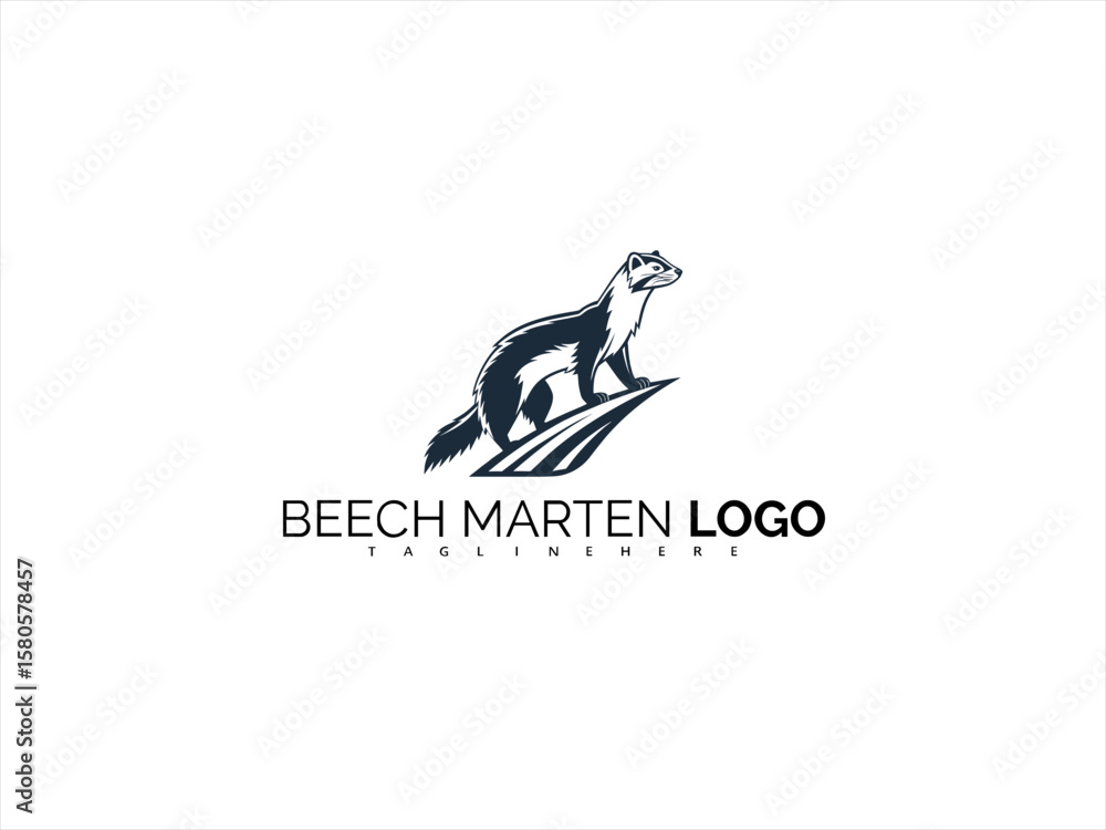 Fototapeta premium Nature-Inspired Beech Marten Logo Design in Vector Format. Stylish Line Art Illustration in Black and White for Organic Brands, Wildlife Companies, and Outdoor Ventures.