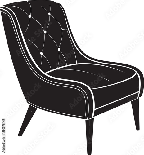 Black slipper chair tufted upholstery vector silhouette white