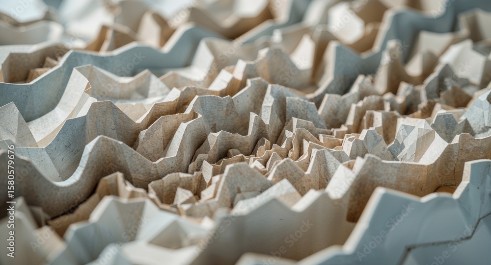 Obraz premium Abstract landscape of textured paper with peaks and valleys in a light beige color scheme close up view