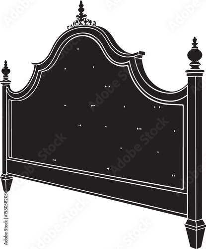 Ornate black headboard silhouette with decorative finials vector icon