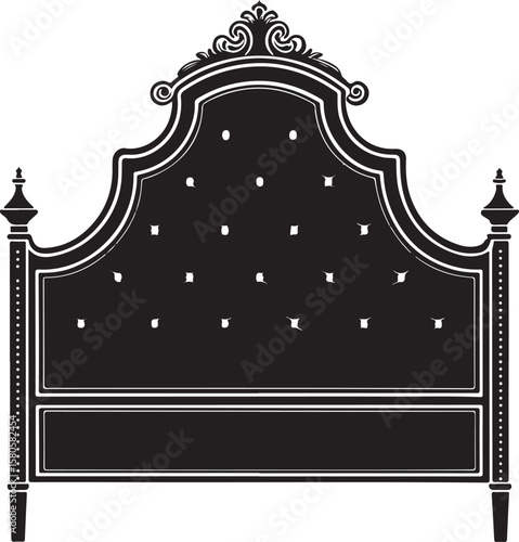Ornate black tufted headboard silhouette vector icon