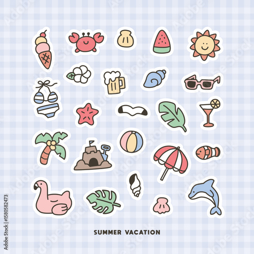 Summer Vacation Sea Travel Hand Picture Illustration Sticker Set