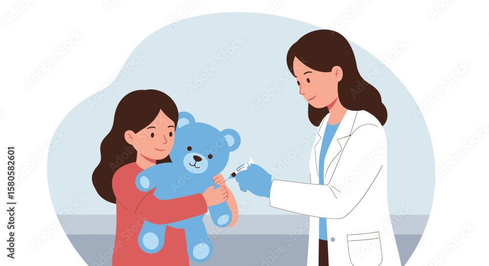 A young girl receives a vaccination from a medical professional. A young girl receives a vaccination from a medical professional.