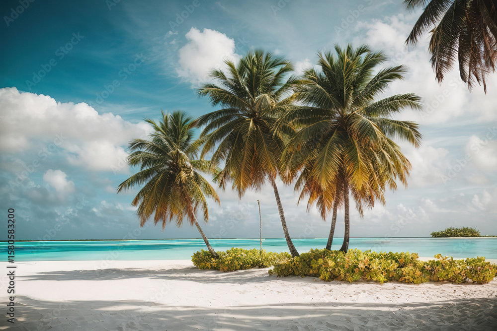 Obraz premium Generous tropical landscape with palm trees and blue ocean