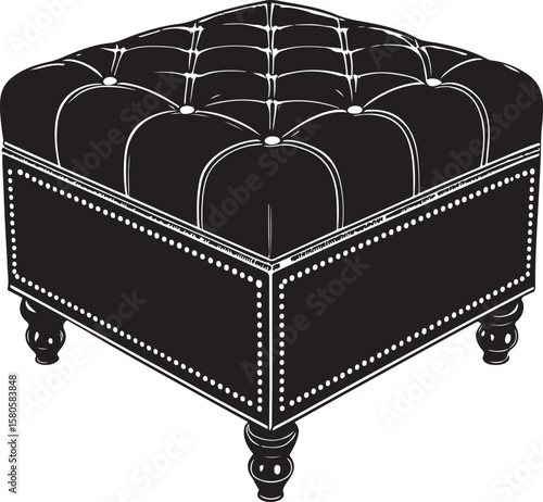 Tufted ottoman with decorative trim and turned legs upholstered furniture