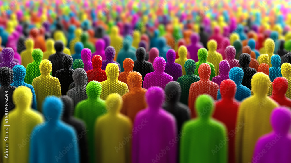 Obraz premium Multitud de figuras humanas coloridas representando diversidad