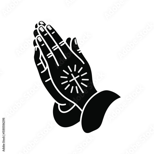 Praying hands with a cross symbol vector illustration depicting religious belief and spirituality