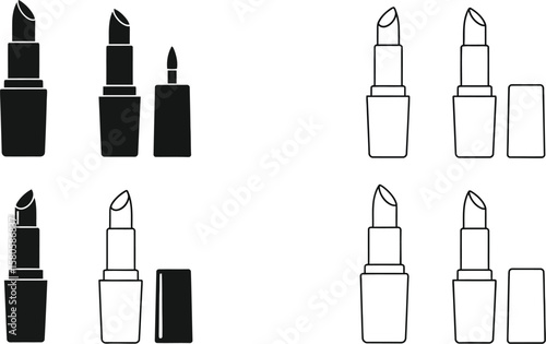 Lipstick vector icons showcase beauty and cosmetic product designs.
