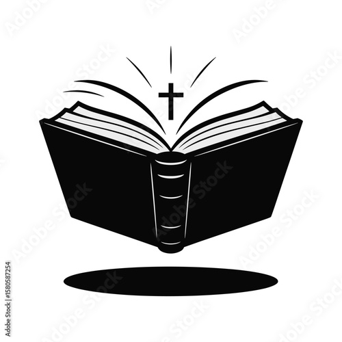 Open book with christian cross symbol illustrating religion faith and spirituality concept