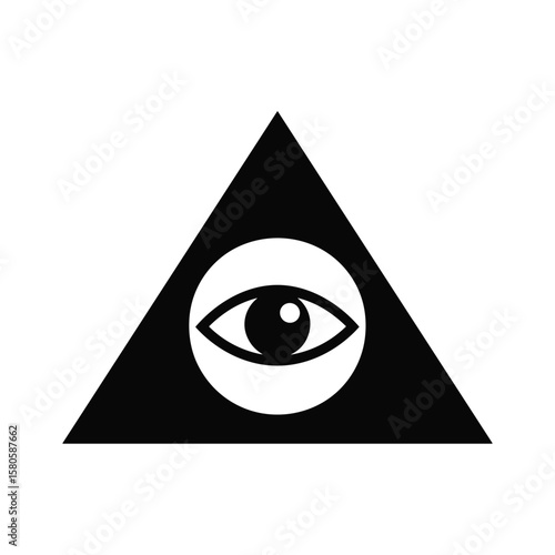 Symbolic illustration of the eye of providence within a black triangle isolated on white background