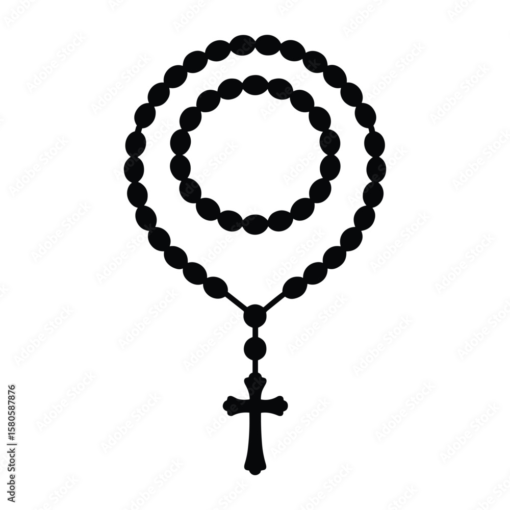 Simple black rosary beads with a cross symbol of faith and catholic religion Simple black rosary beads with a cross symbol of faith and catholic religion