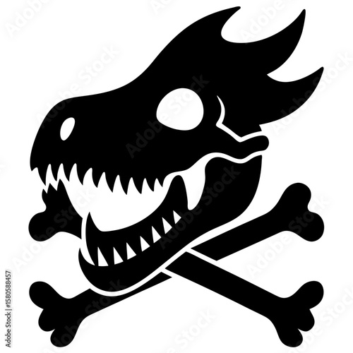 Dinosaur skull crossbones danger sign graphic silhouette vector illustration