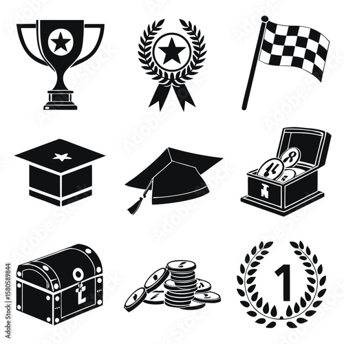 Collection of award, achievement, graduation, and prize icons emphasizing success and milestones in academic and competitive contexts