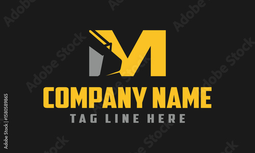 Letter M excavator logo template vector. Heavy equipment logo vector for construction company.