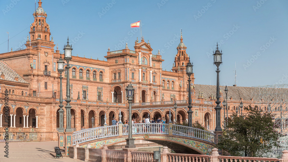 Obraz premium Plaza de Espana timelapse hyperlapse in Seville, Spain