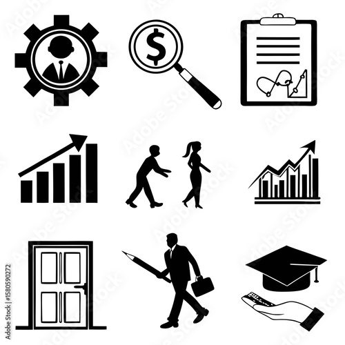 Business Development and Leadership Concepts Visualized Through Iconography of Growth and Professional Collaboration Elements
