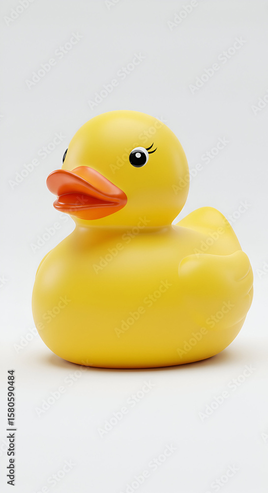 Yellow rubber duck toy in a simple studio setting. Isolated, childlike toy positioned for product display. Generic toy. Use for children's product advertising or editorial. Yellow rubber duck toy in a simple studio setting. Isolated, childlike toy positioned for product display. Generic toy. Use for children's product advertising or editorial.