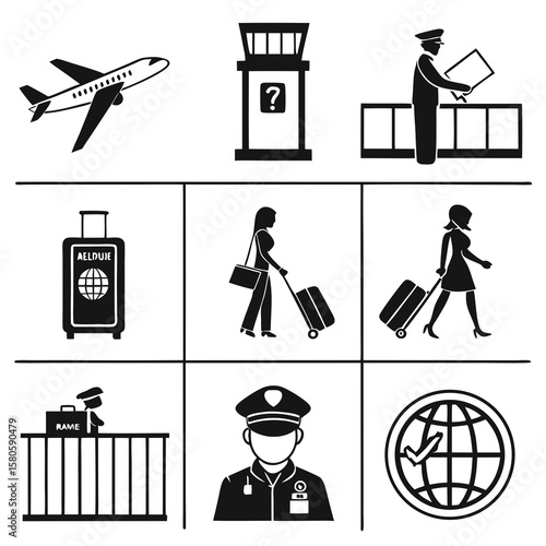 Airplane Departure and Airport Security Process Illustrating International Travel Procedures