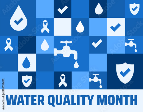 Water Quality Month Geometric shape pattern background, banner or poster design template. observed every year in August. Holiday concept. Use to any Template, card, poster, placard, template.