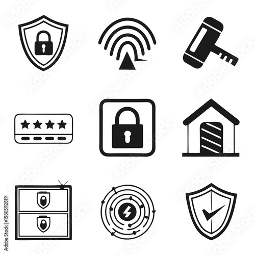 Collection of cybersecurity icons representing digital security measures and protection symbols for online safety concepts