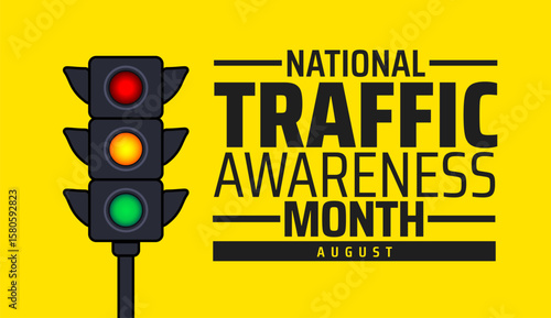 National Traffic Awareness Month background, banner or poster design template. observed every year in August. Holiday concept. Use to any Template, card, poster, placard, template.