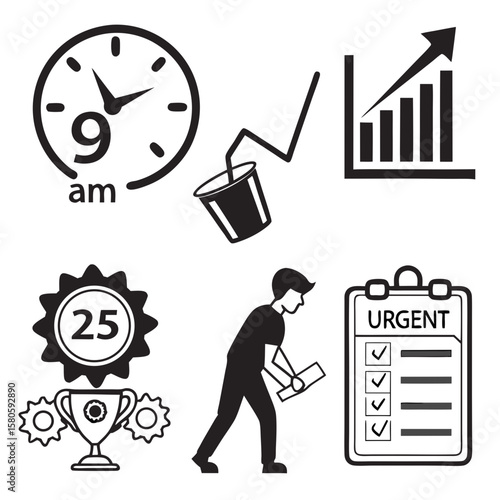 Dynamic progression and time management icons illustrating productivity and growth concepts for modern workplace visualization