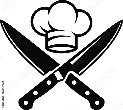 Culinary emblem featuring crossed knives and a chef's hat, a striking symbol representing cooking prowess and culinary expertise for gastronomy enthusiasts