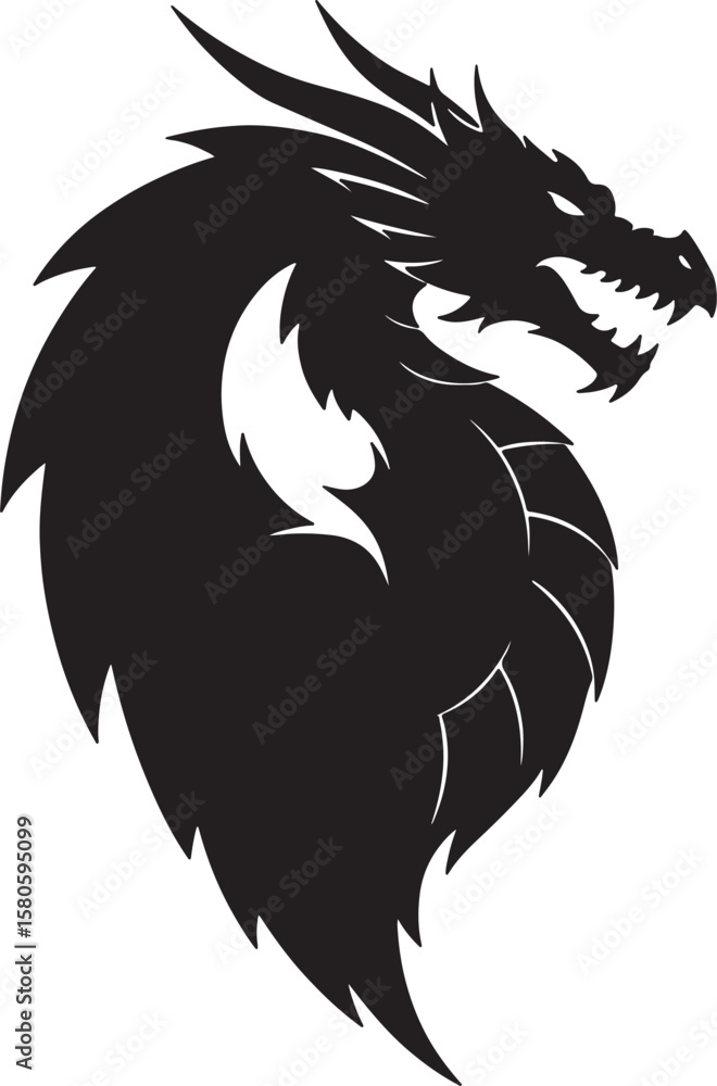 Obraz premium Fierce dragon silhouette design for logos and decorative elements on a white background
