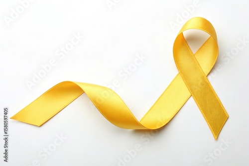 A flowing yellow ribbon symbolizing hope and awareness against a clean white background