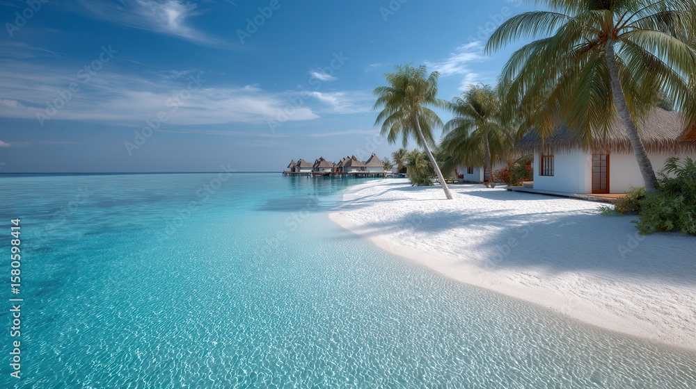 Fototapeta premium Picturesque tropical beach with clear blue water and palm trees