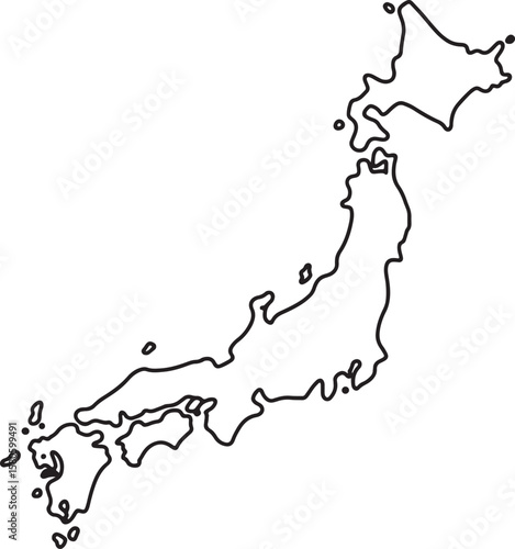 Simple black and white outline map of japan isolated on a clean white background