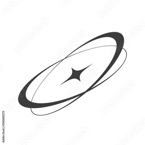 Abstract tilted orbit ring with dynamic spinning motion and central star symbol on white background vector
