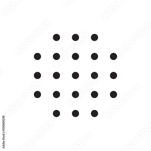 Minimal dot grid pattern with evenly spaced black circles arranged in a circular shape on white background