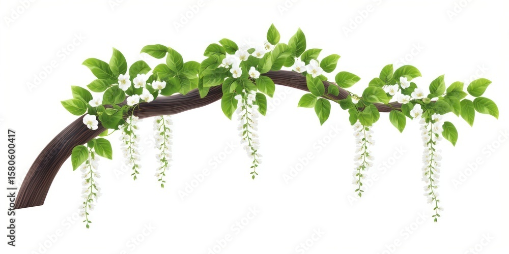 Obraz premium Hanging vines white flowers leaf illustration green.