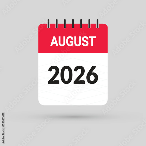 August 2026 Calendar Icon in flat design style on blank background
