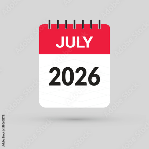 July 2026 Calendar Icon in flat design style on blank background