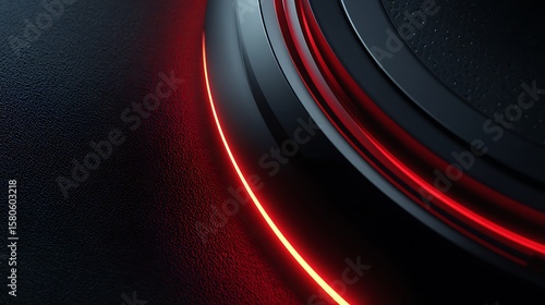 Abstract Black Textured Background with Red Neon Light and Circular Shapes Design