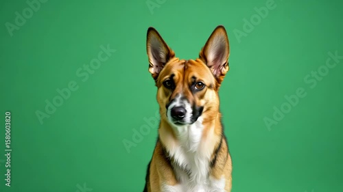 Horizontal video dog sitting on green background