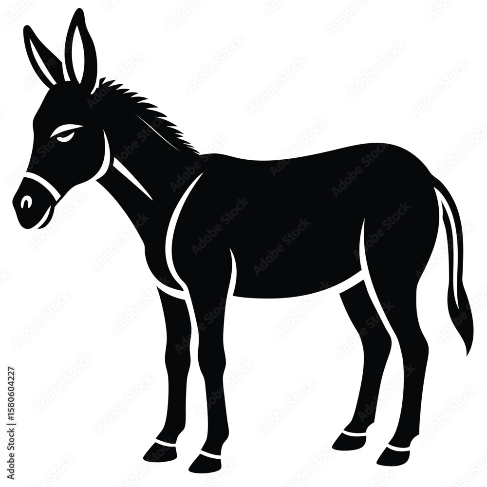 Fototapeta premium Donkey Silhouette Clipart Farm Animal Black Vector Illustration