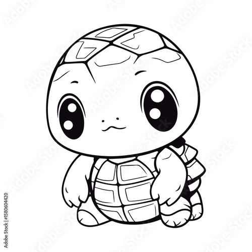 Cute Cartoon baby Tortoise kawai outlined for coloring book isolated on a white background.