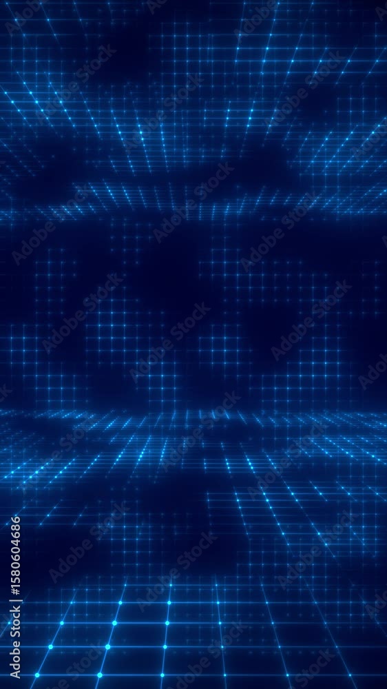 Animation of a glowing blue grid forming a 3D digital tunnel. Perfect for sci-fi interfaces, or virtual reality concepts. Animation of a glowing blue grid forming a 3D digital tunnel. Perfect for sci-fi interfaces, or virtual reality concepts.