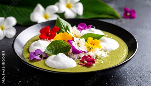 Wallpaper Mural Gourmet Thai Green Curry — Artistic Plating with Coconut Foam and Edible Flowers Torontodigital.ca