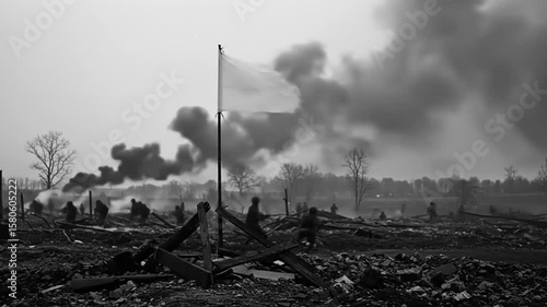 Wallpaper Mural Battlefield Surrender with White Flag, and Smoke. Torontodigital.ca