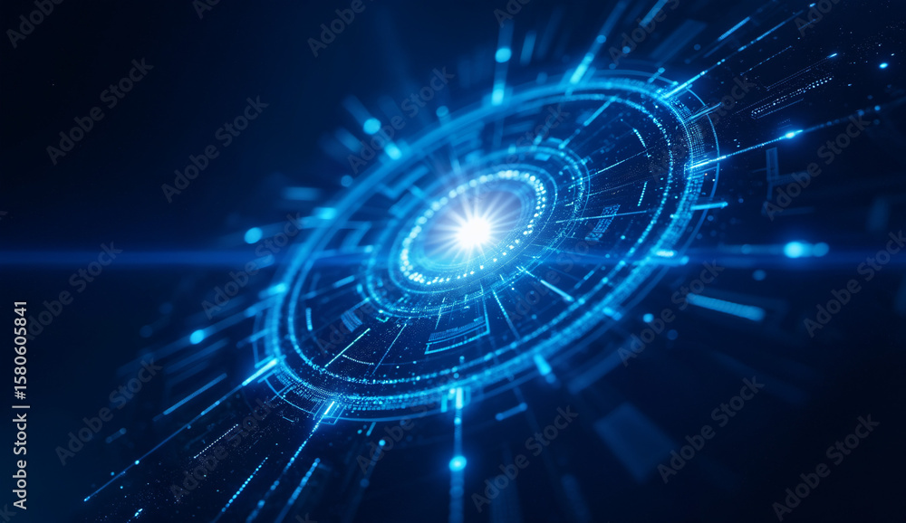 Naklejka premium Abstract Blue Technological Interface with Glowing Center