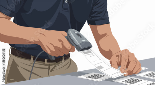 Person Scanning Barcodes with Handheld Scanner.